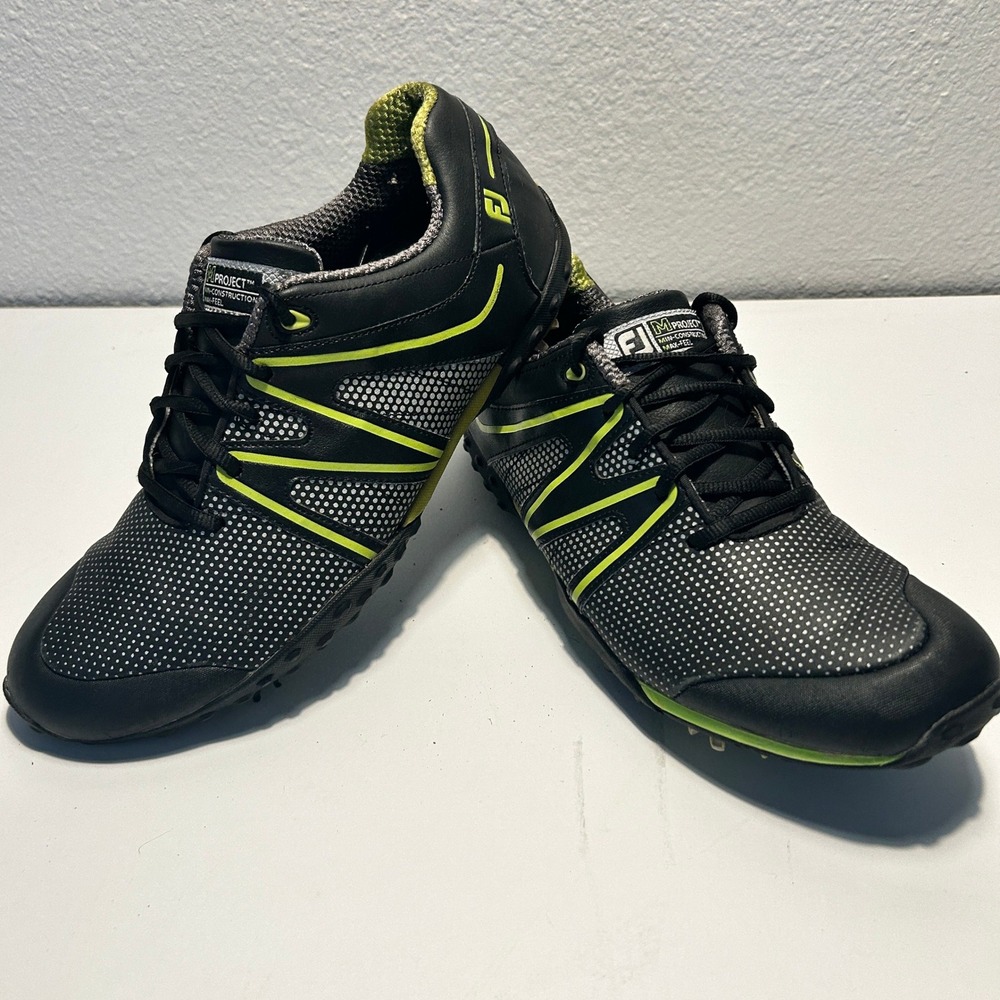 FootJoy M Project Golf Shoes Mens 9 Black Lime Green Spiked 55191 Minimalist
